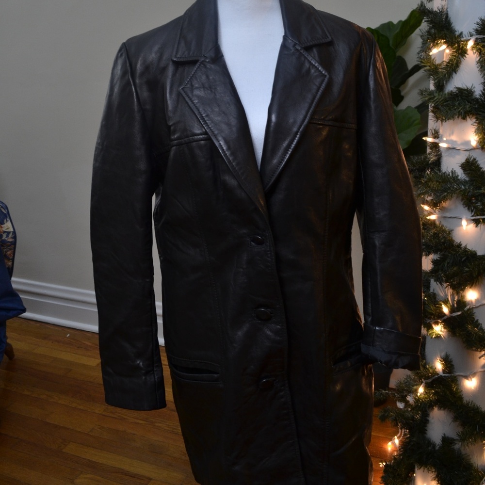 Size 14 Vintage Lambskin Leather Trench Coat